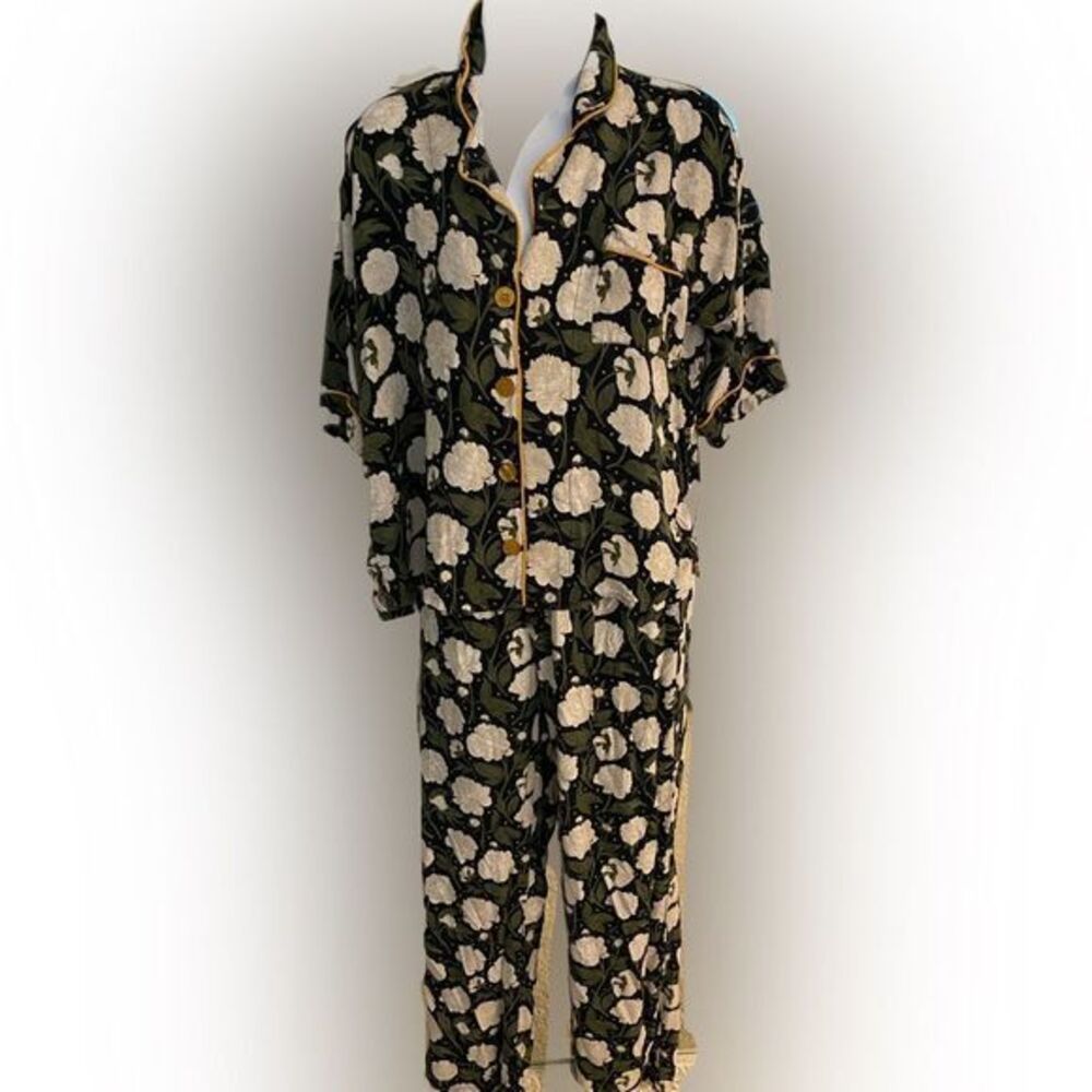 Pj salvage pajamas - S blk , green white. Floral , rayon